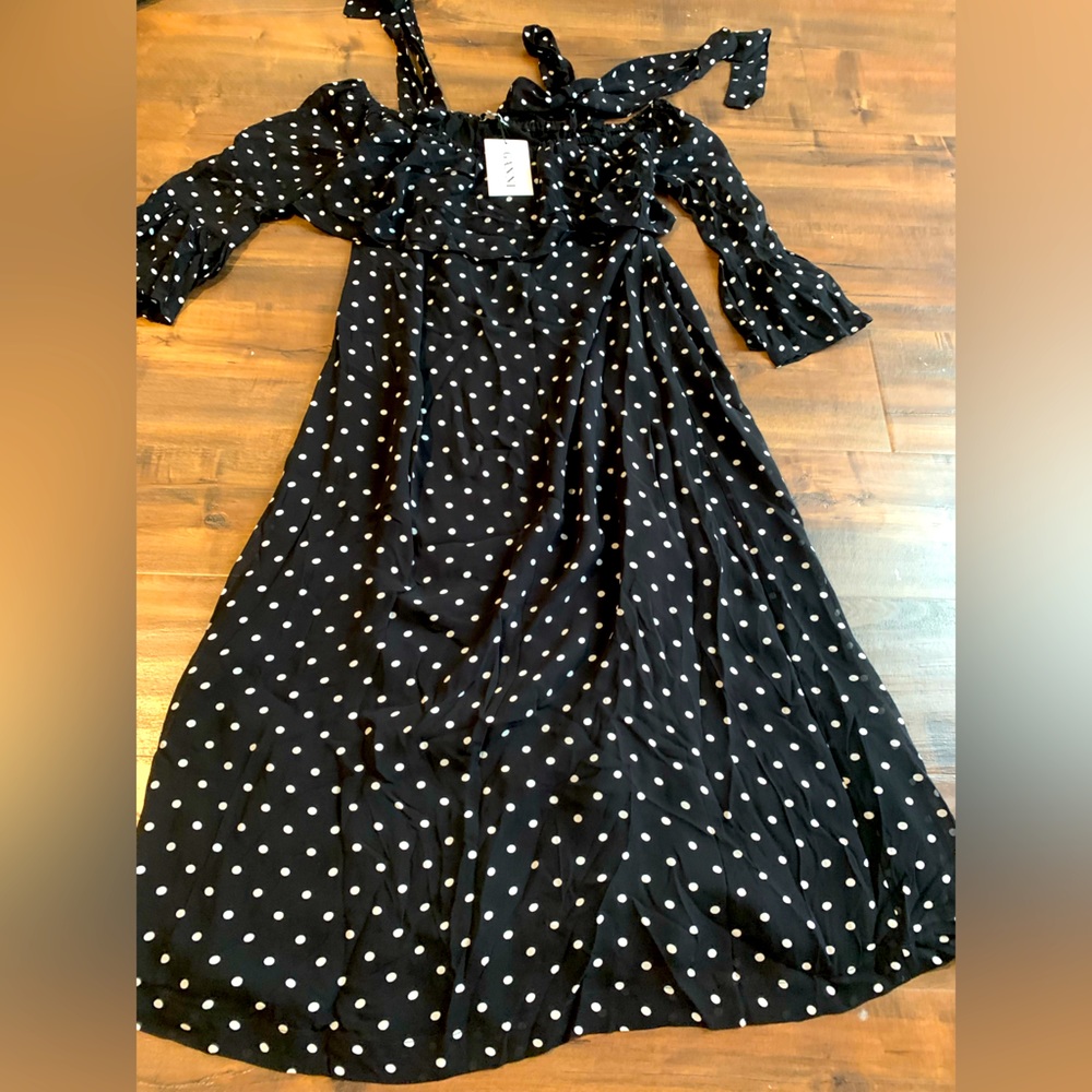 Ganni Midi Dress Black with Polka Dot